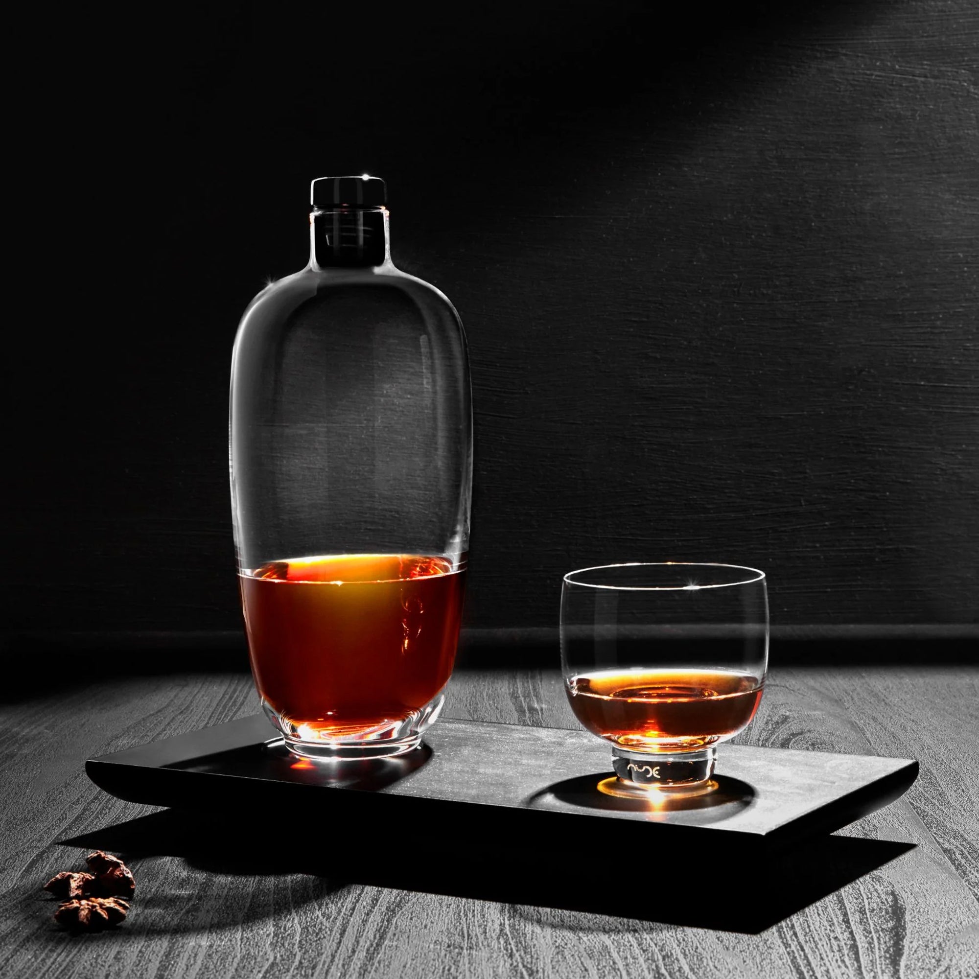 Tall Whiskey Bottle with Malt Wooden Base