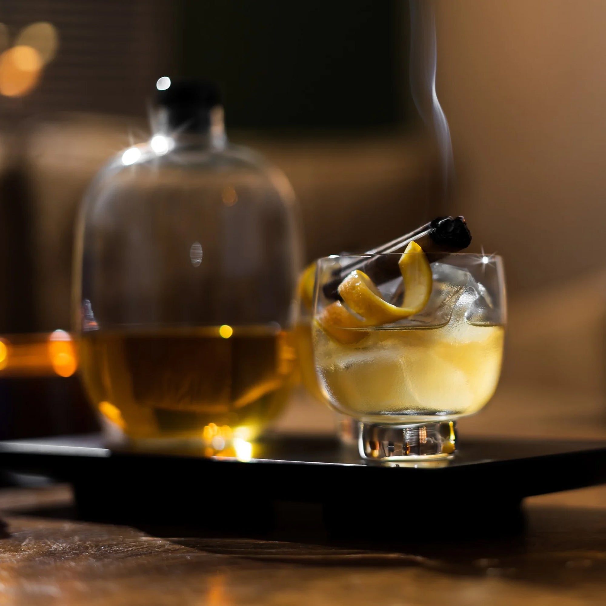 Whiskey Bottle with Malt Wooden Base