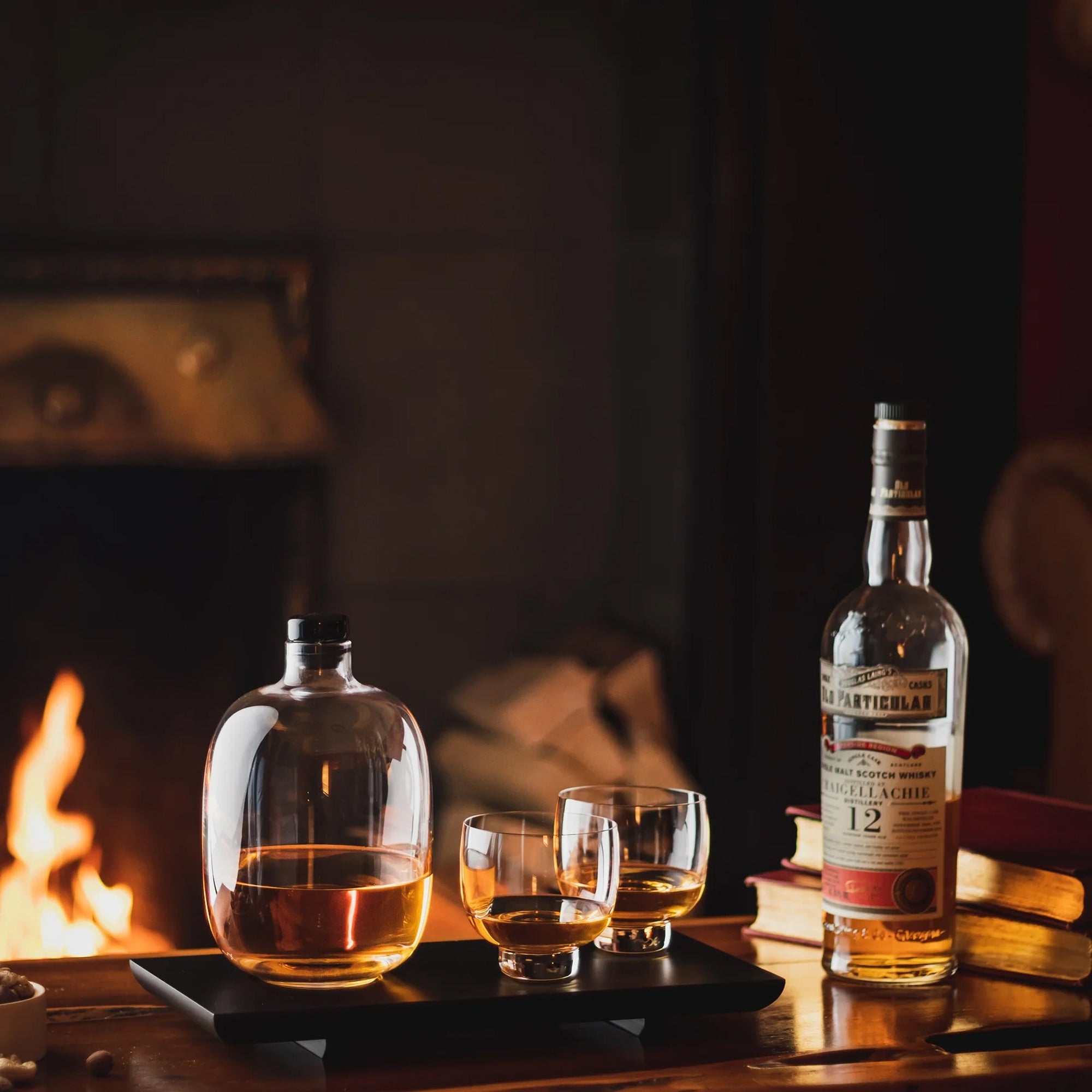 Whiskey Bottle with Malt Wooden Base