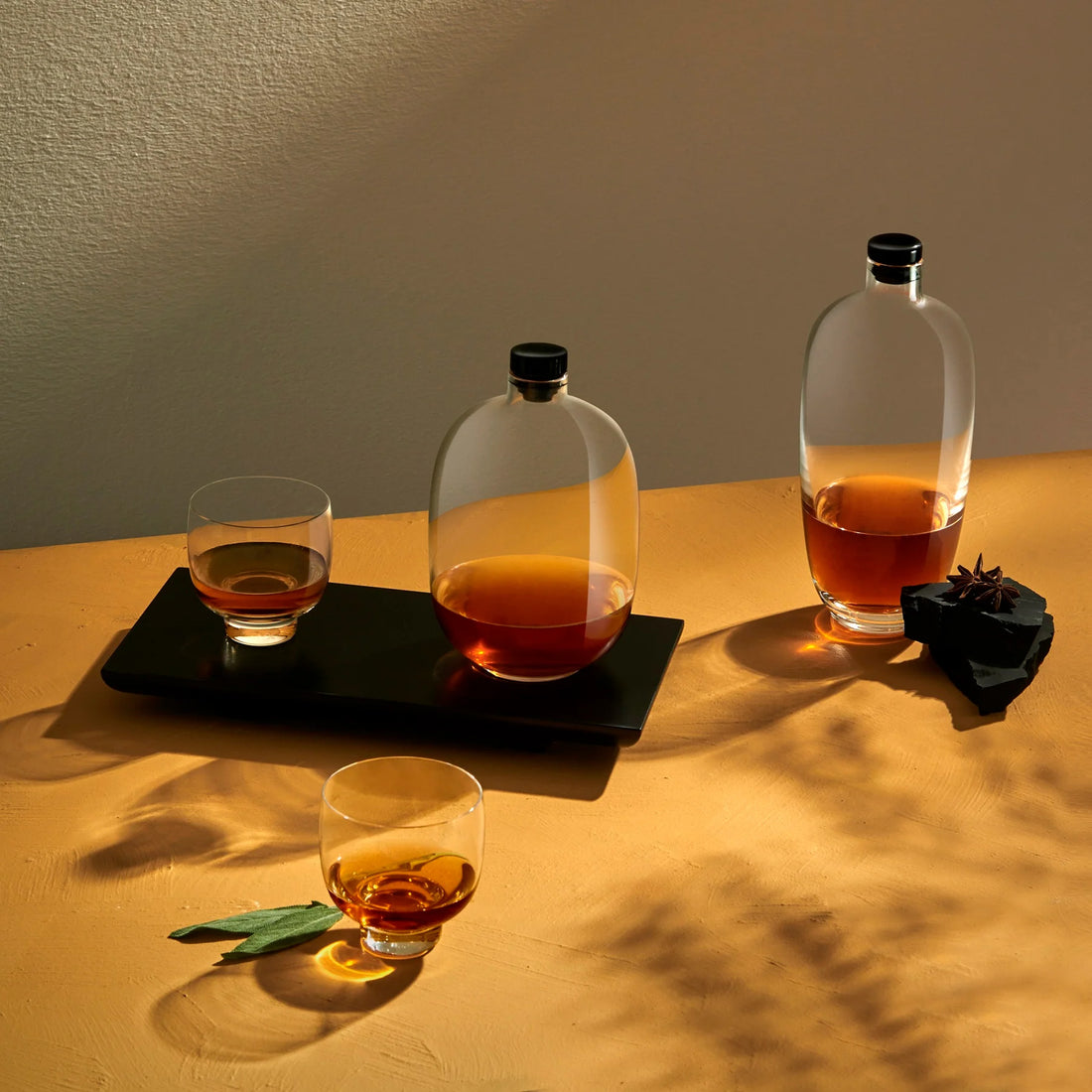 Tall Whiskey Bottle with Malt Wooden Base